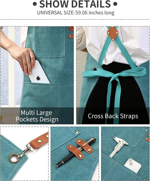 ZOMAO Chef Apron, Cotton Canvas Gardening Apron with Large Pockets for Men and Women,Kitchen Cooking Baking Bib Heavy