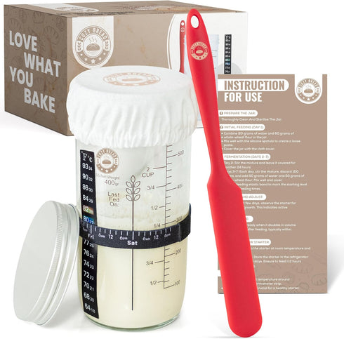 Cozy Bread Sourdough Starter Jar Kit - USA Brand - Cups and