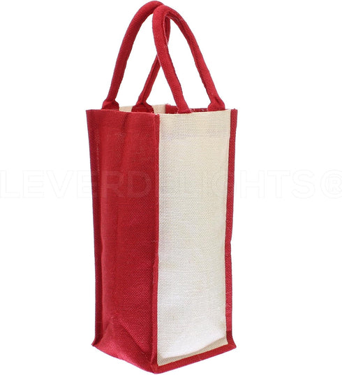 CleverDelights 4-Bottle Jute Burlap Wine Tote - 14 x 6 x 6 Inch