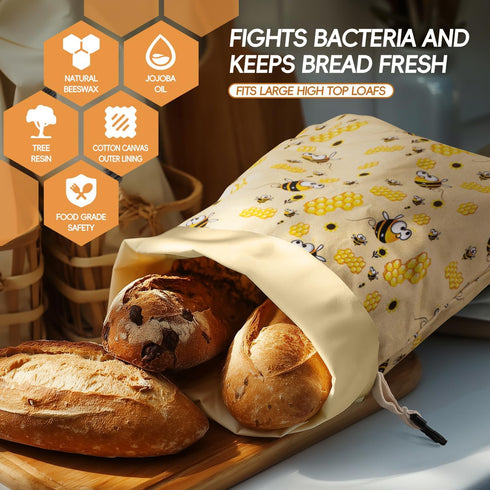 Zackoo (2 Pack), Beeswax Bread Bags for Homemade Bread Sourdough Bread Bag with Removable Beeswax Lining for Keeping