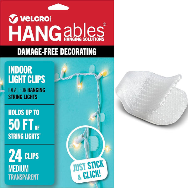 VELCRO Brand Indoor Light Clips for Hanging String Lights, Holds Up to