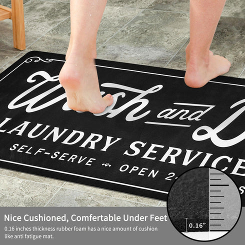 KOZYFLY Laundry Room Rug Runner 20"x31", Non Slip Washable Kitchen Mat, Waterproof Mudroom Carpet in Black