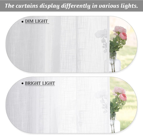 RYB HOME White Sheer Curtains - Linen Textured Wave Semi Sheer Window Curtain Set, 52 x 90 inches, 1 Pair