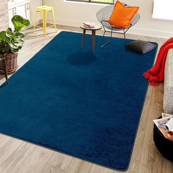 Softlife Navy Blue Area Rugs, 4x6 Washable Bedroom Rug, Soft Fluffy Non-Slip Rug for Kids Home Decor