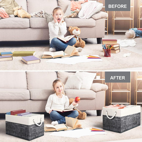 Fab totes 2-Pack Storage Bins, Foldable Baskets for Organizing Toys, Books, Closet, Large Storage Box with Rope Handles