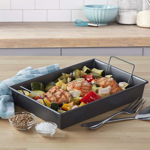 Chicago Metallic 16947 Professional Gray Roast Pan with Non-Stick Rack, 13-Inch by 9-Inch