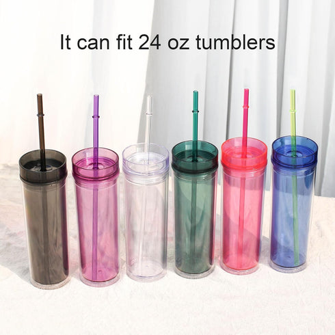 DAKOUFISH 11 Inch Clear Reusable Plastic Drinking Straws for 24 oz & 16 oz Mason Jar Tumblers, Set of 12 with Cleaning