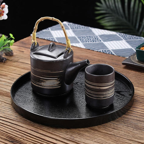 River Restaurant(11.8inch/30cm, Round Wood Serving Tray, Solid Wooden Decorative Tray Non-Slip Tea Coffee Table Tray