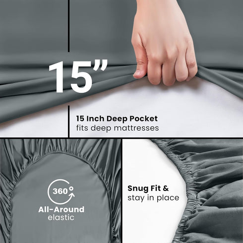 Utopia Bedding Queen Fitted Sheet - Deep Pocket Bottom Sheet - Soft Microfiber - Easy Care - 1 Fitted Sheet Only (Grey)