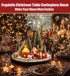 12 Set 13" Oroyutor Pcs Christmas Village - Oak Wooden Lazy Susan with Santa Train, House & Trees Indoor Christmas