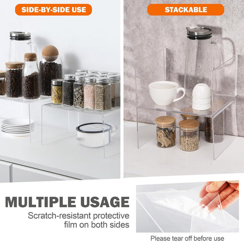 Hampsele Countertop Kitchen(4 Acrylic Kitchen Cabinet Organizer Shelf, Spice Rack, Plate and Cupboard Storage Riser