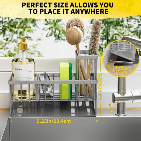 304 Countertop Cisily Sink Caddy Organzier with High Brush Holder, Sponge Holder for Sink, Rustproof Stainless, Kitchen