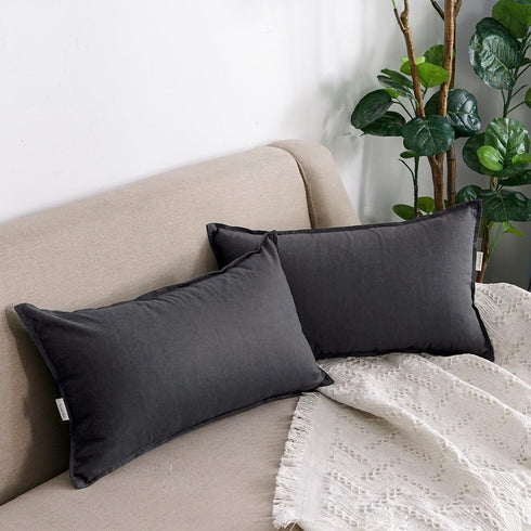 Jeanerlor Natural Cotton Linen Square Decorative Throw Pillow Case, Dark Grey Cushion Cover, 12"x20"