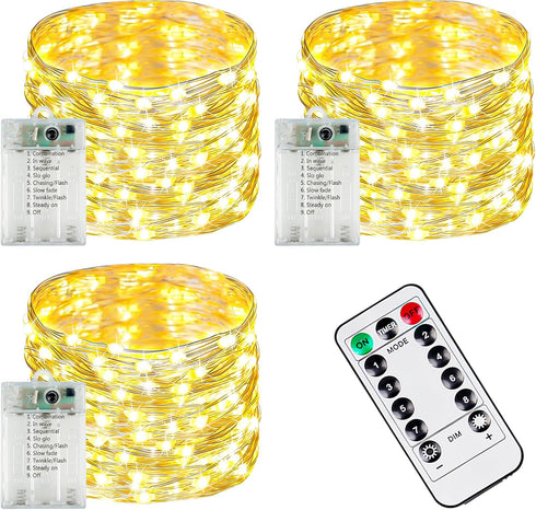 3-Pack 78FT 240 LED Fairy Lights Battery Operated with Timer & Remote,