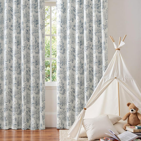 jinchan 95% 84 Inches 2 Blackout Nursery Curtains Long, Bunny Woodland Toile Easter Decor Curtains Blue on Beige Animal