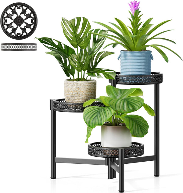 NQW Metal Plant Stand Indoor Outdoor, 3 Tier Corner Tall Plant Shelf for