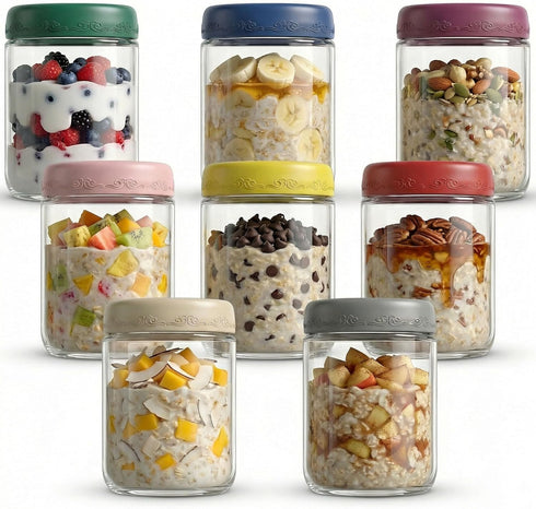 16 OZ Overnight Oats Jars with Lids 8 Pack, Glass Meal Prep