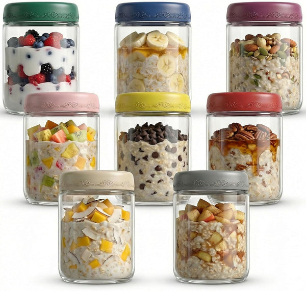 16 OZ Overnight Oats Jars with Lids 8 Pack, Glass Meal Prep