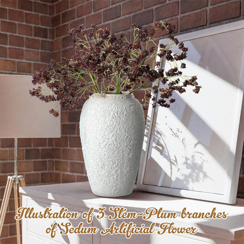 Thiccywoov 3 (16 Inch) Pcs Plum Faux Berry Stems Artificial Dusty Sedum Berry Stems Picks Branches Faux Spray for DIY