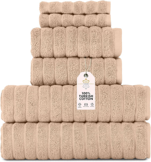 Classic Turkish Towels CTT Luxury 6 Piece Towel Set, 100% Turkish Cotton,