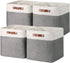 Temary 13 Inch Fabric Storage Cubes Baskets, Large Baskets with PU Leather Handle for Toys, Books, Blankets