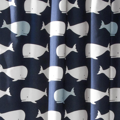 Lush Decor Whale Shower Curtain, Fabric Ocean Fish Animal Print Design for Kids, 72" x 72", Navy