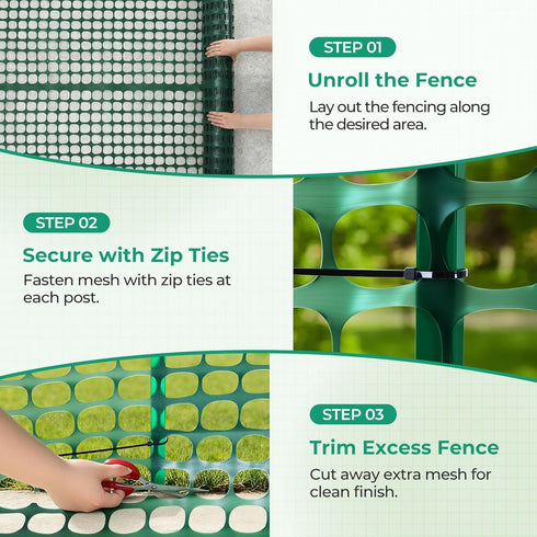 4'x50'/7.5LB Ohuhu Plastic Garden Fence Safety Fence, Reusable Netting Plastic Mesh Fence Roll, Temporary Fencing