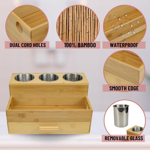 Hair Tool Storage Organizer - Bamboo Hair Organizer for Bathroom, Kitchen, and Makeup, Perfect for Blow Dryer &