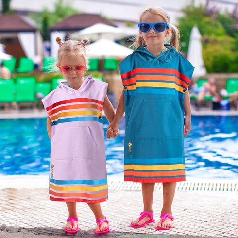 3-7 Sunset SUN CUBE Kids Towel Changing Swim Robe Surf Poncho, Quick Dry Microfiber Hooded Wearable Blanket for Boys