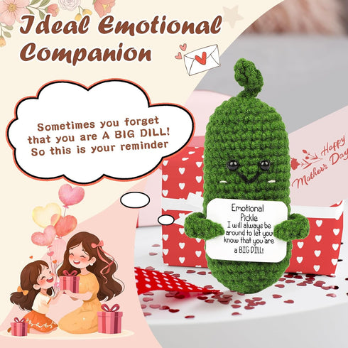 Hoedia Emotional Pickle Small Mothers Day Easter Gifts for Women Men Her Him, Crochet Cucumber Cute Funny Inspirational