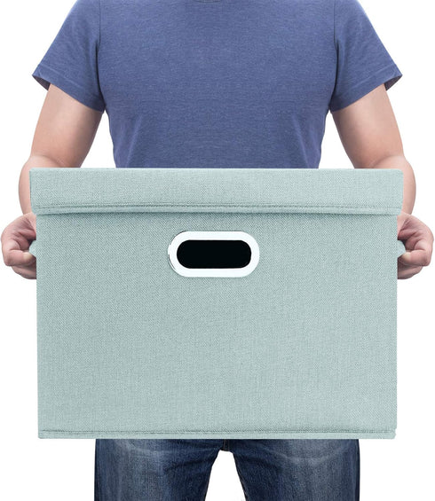 Collapsible Storage Bins TYEERS With Lids, Large Fabric Storage Boxes - 2 Pack - Aqua Spring