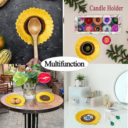 Sunflower Shaped Ceramic Spoon Rest, 2 PCS for Stove Top and Counter