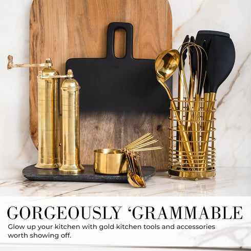 STYLED SETTINGS 8-Piece Gold Measuring Cups and Spoons Set, Stackable Brass Kitchen Accessories for Baking