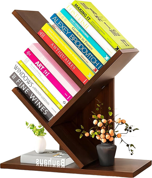 Godferyxin Tree Bookshelf,Small Bookshelf,3 Tier Wood Mini Book Shelf and Book Tree