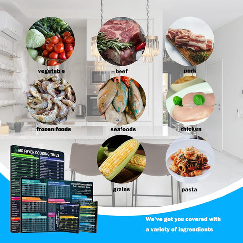 Air Fryer & Instant Pot Magnetic Cheat Sheet Set, Muulaii Cook Times Chart, Quick Reference Guide