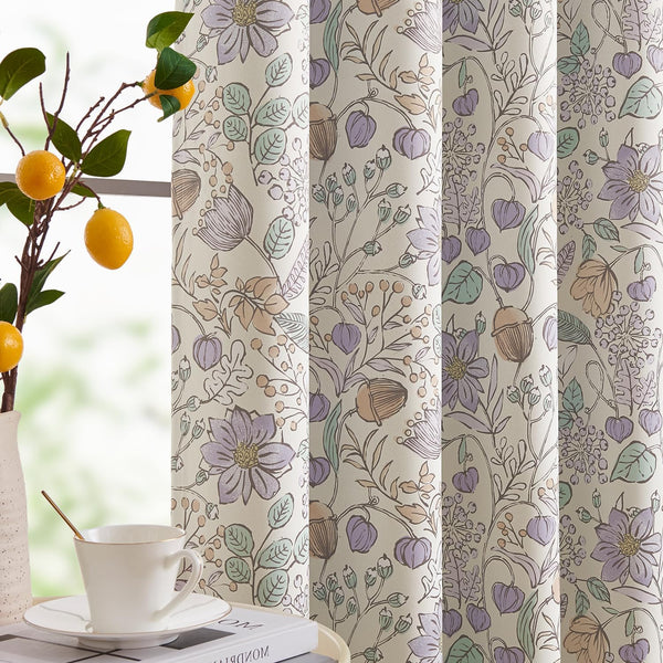 jinchan Nursery Curtains 95% Blackout Purple Floral Curtains for Girls Room, 63