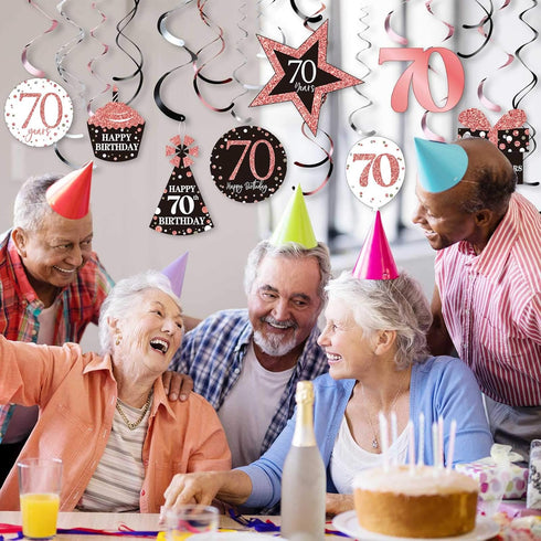 Blulu 70th Birthday Party Decorations, 30 Count Rose Gold Hanging Swirls Ceiling Decorations for Party Supplies