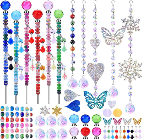 VICTLOV Crystal Suncatcher Making Kit, 340 Pieces with Beads, Snowflakes, Butterflies, Glass