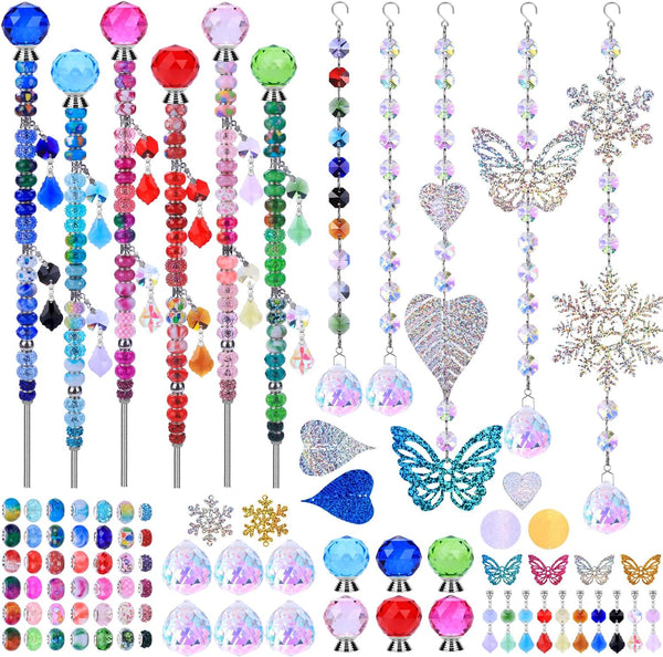 VICTLOV Crystal Suncatcher Making Kit, 340 Pieces with Beads, Snowflakes, Butterflies, Glass
