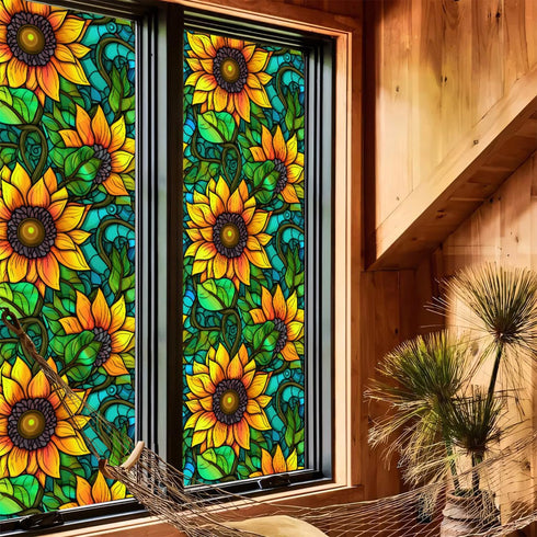 Decorative Window Privacy Film, Stained Glass Window Clings, Anti-UV Frosted Tinting Film, Non-Adhesive, 17.7" x 39.5"