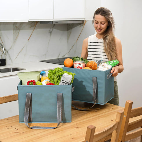 VENO 2 Pack 8 Gallon Reusable Grocery Bags, Extra Large Shopping Bags for groceries, Utility Tote with Handles and Hard