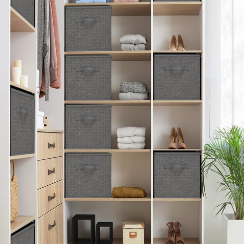 Nestl Foldable 12 Cube Storage Organizer Bins, Grey Fabric Storage Baskets with Handles, 11-Inch for Bedroom, Playroom