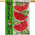 Welcome Summer Watermelon 28 x 40 House Flag, Double Sided; Farmhouse Green Stripes Garden Yard Decoration, Rustic