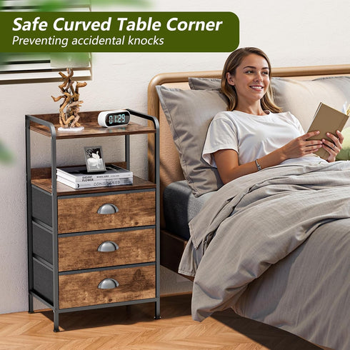 YEYSHAOM 3 -55LB Night Stand with Fabric Drawer and Sturdy Metal Frame, Modern Side Table Lightweight & Durable Load