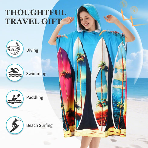 Tirrinia Surf Poncho Changing Robe, Hooded Beach Towel for Adults, Quick Dry Lightweight Surf Towel for Women & Men