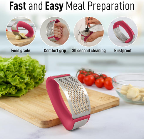 Zulay Kitchen Stainless Steel Garlic Press Rocker Set, Premium Garlic Mincer with Peeler and Scraper, Comfortable Grip