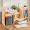 WRINGKIT Adjustable Desktop Storage, Wood Display Bookshelf with 7 Compartments, Expandable Desk