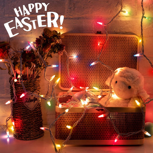 26.5 100 Count Set Easter Decorations Mini String Lights - feet Mini Light on White Wire Plug in End to End Connectable