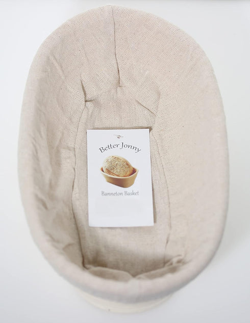 BetterJonny 9 inch Rectangle Banneton Bread Proofing Basket, Rattan + Liner Combo for Bakers