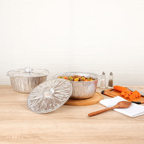 Foil Lux 3.5 Quart Disposable Pans with Lids, Oven-Ready Aluminum Foil Baking Pans for Camping